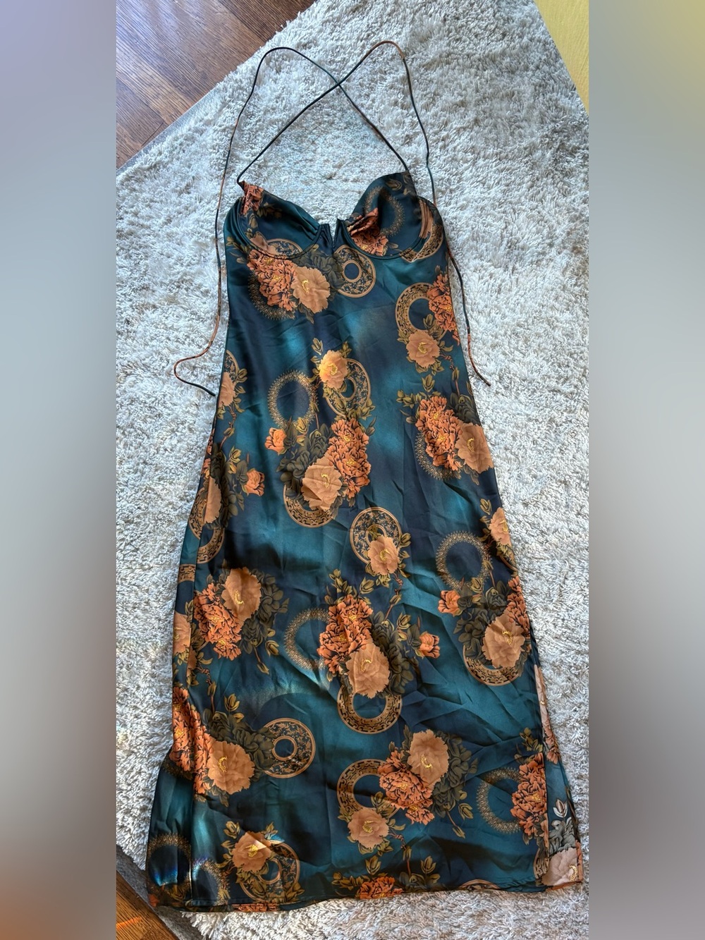 12th Tribe Alexandria Teal Floral Slip Dress Size L NWOT - Picture 4 of 11
